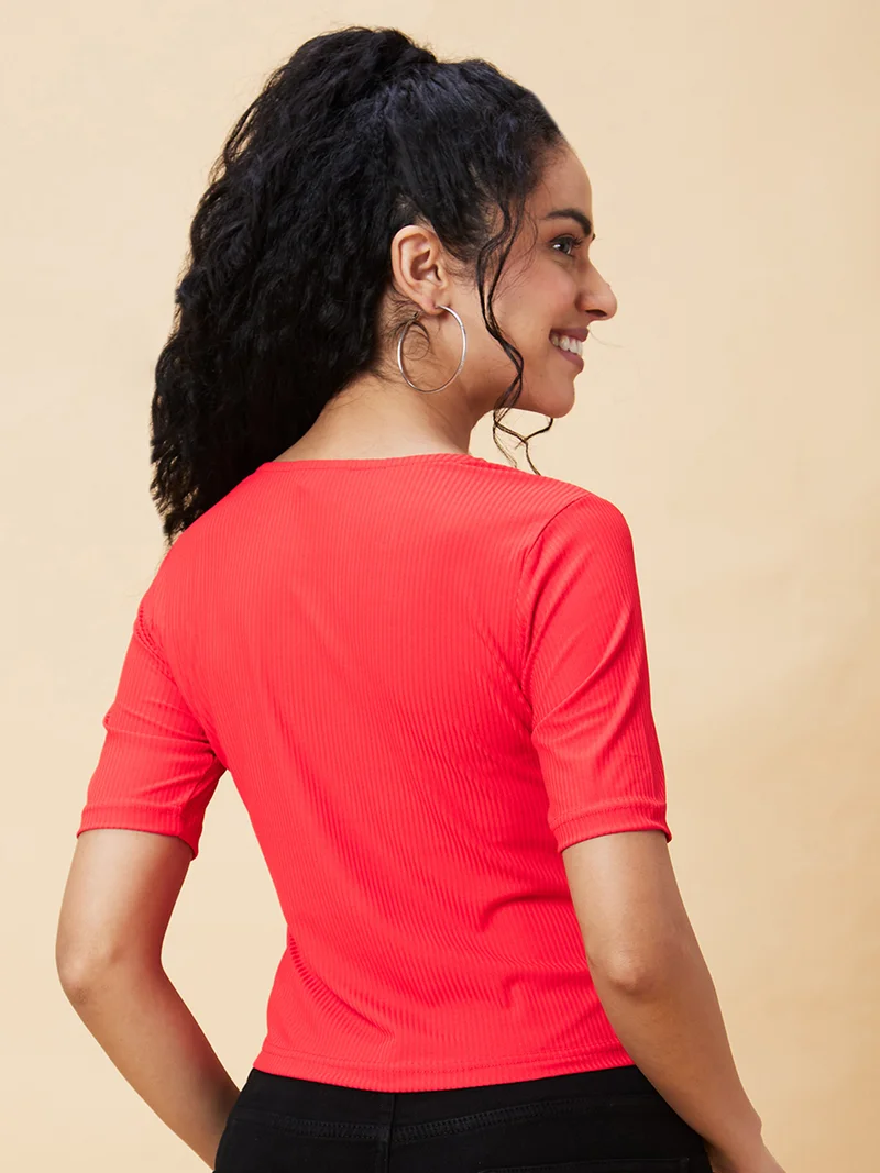 globus  Women Red V-Neck Fitted Top for Women | Best Price UAE