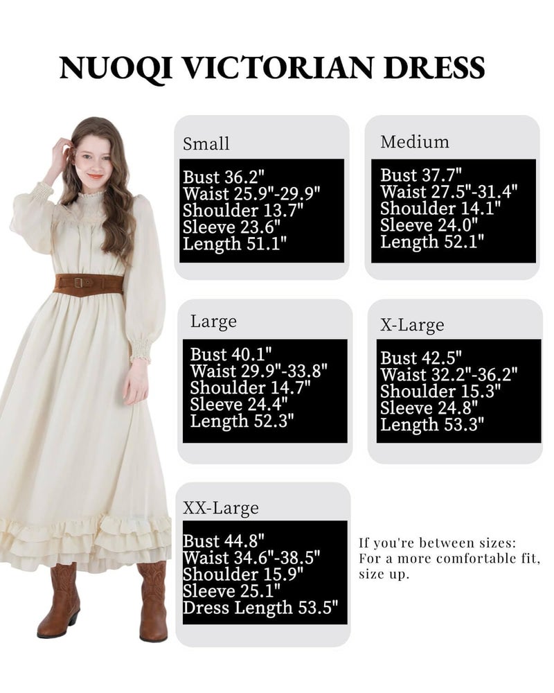 Nuoqi Victorian Dress Women 1800s Edwardian Costume Long Sleeve Renaissance Gown with Corset Belt, Off White, XXL - Image 4
