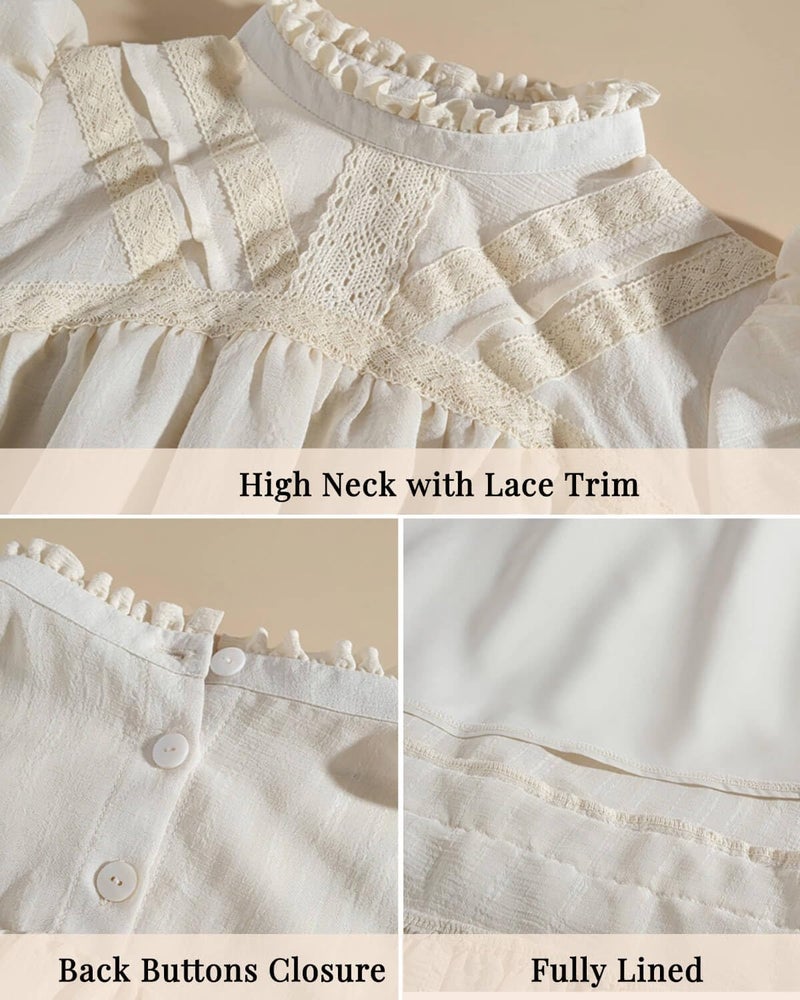 Nuoqi Victorian Dress Women 1800s Edwardian Costume Long Sleeve Renaissance Gown with Corset Belt, Off White, XXL - Image 5