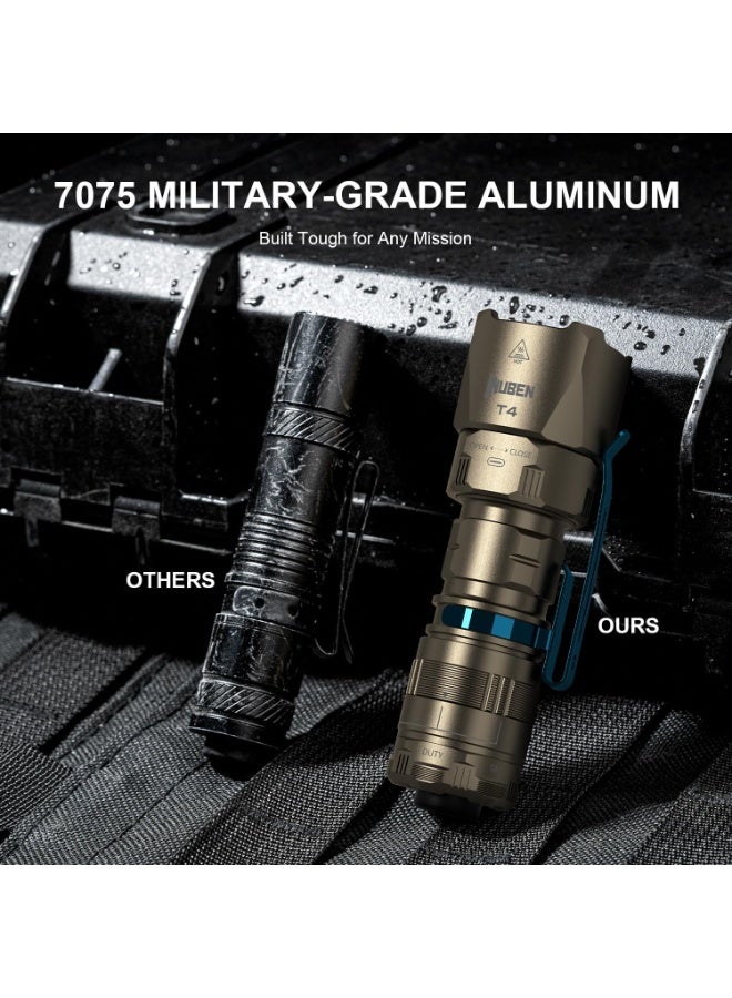 WUBEN T4 Tactical Flashlight Rechargeable, EDC Flashlight 850 High Lumen, 1315ft Long Throw Torch, IP68 Waterproof Camping Torch for Home, Inspection, Work - Image 4