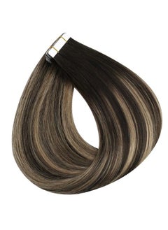 Fshine Full Shine Tape in Human Hair Extensions Blonde Highlighted on Black Hair 18inch Black Ombre Remy Hair Tape in Extensions Seamless Glue on 20Pieces 50Grams  - Image 5