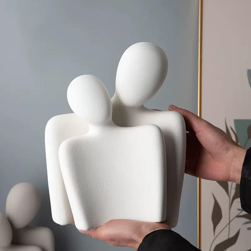 Katoonx Hugging Couple Statues Ceramic Lover Figurine Characters Book Shelf Coffee Table Decor for Home (White) - Image 2