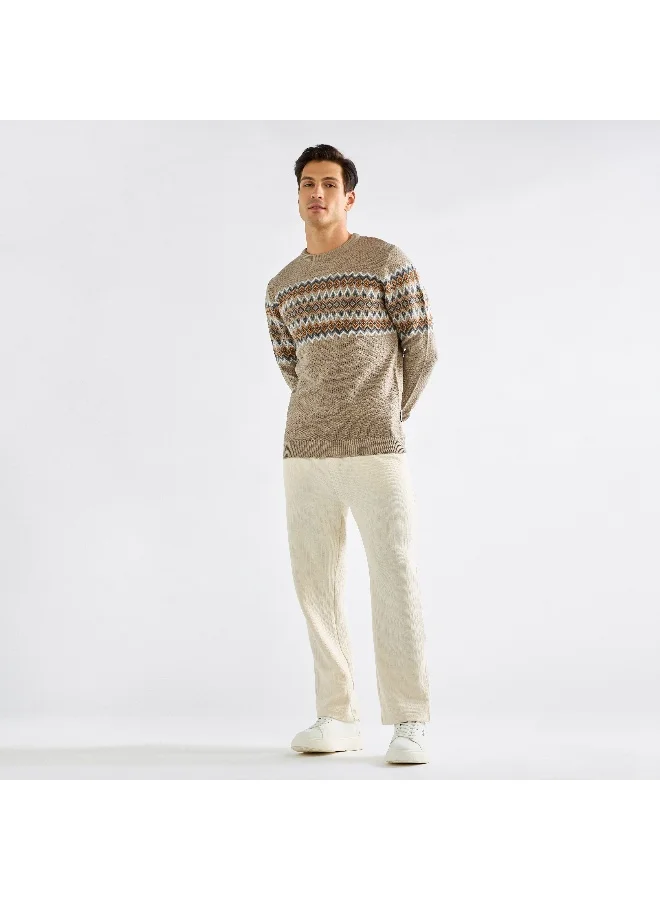 Splash FAV Textured Crew Neck Sweater with Long Sleeves