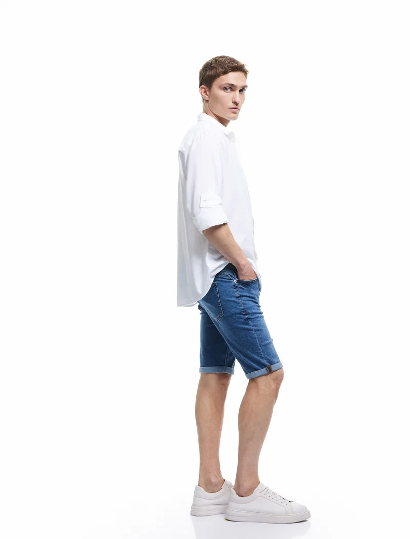 كوتون Faded Oversized Denim Shorts