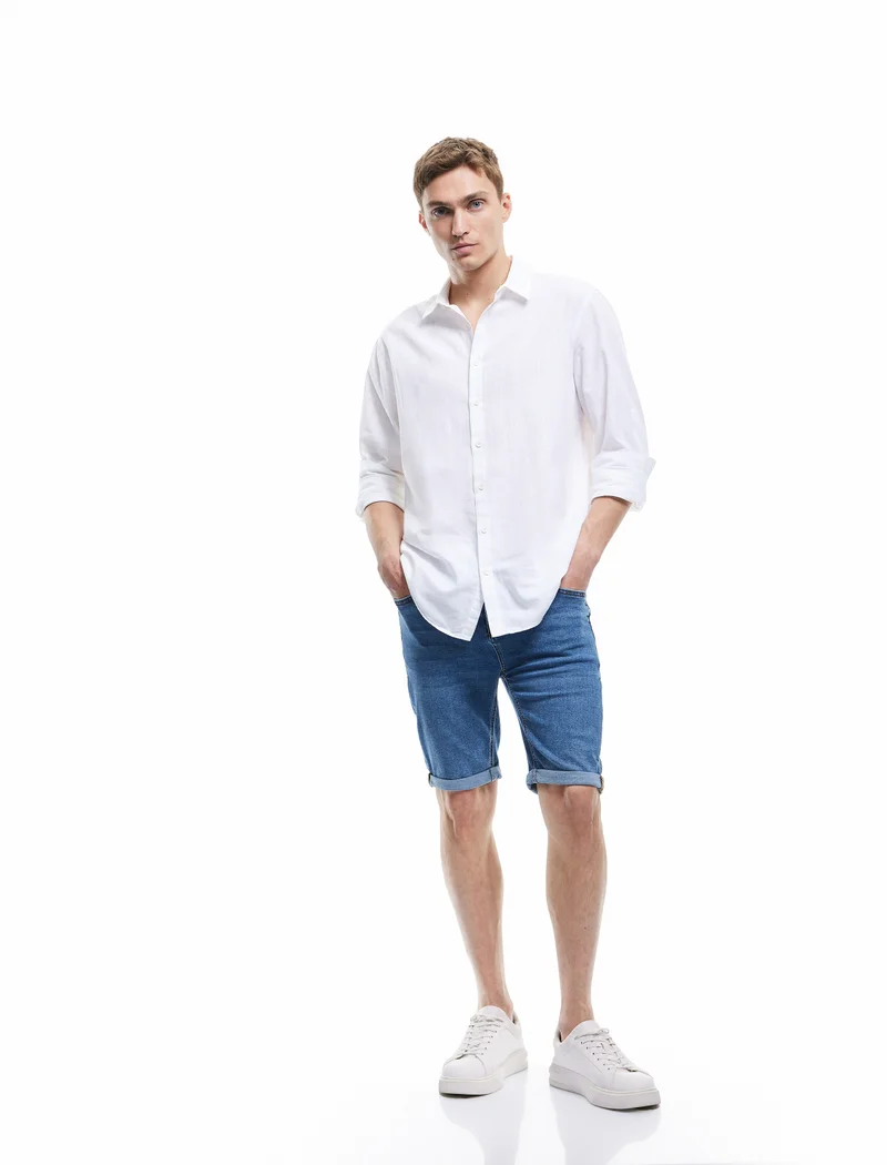 كوتون Faded Oversized Denim Shorts