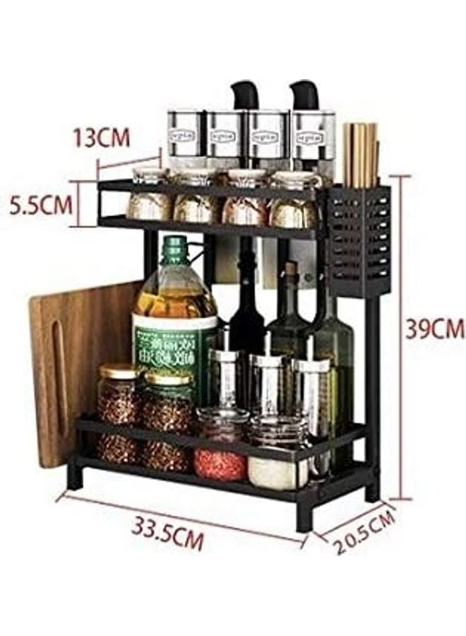 RollsTimi  2-Layer Stainless Steel Spice Rack Organizer Black - Image 2