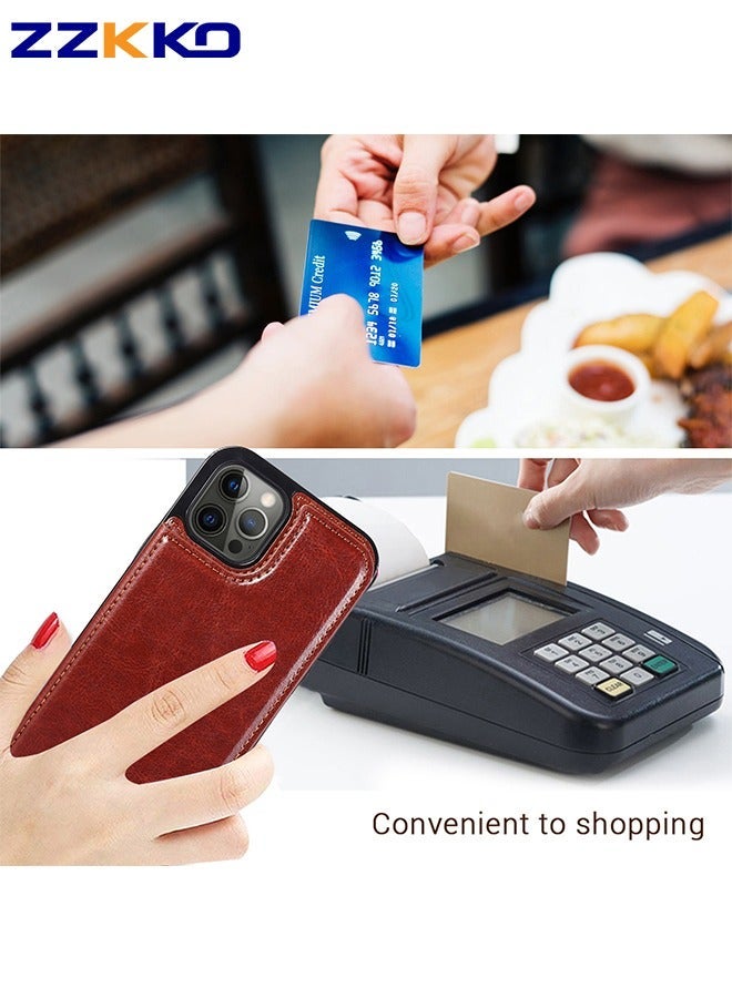 ZZKKO Dark Brown Wallet Phone Case With Multiple Card Slots For Iphone13 Pro,Retro PU Leather Phone Protective Case With Flip Card Holder,Unisex Business Phone Case With Magnetic Buckle - Image 4