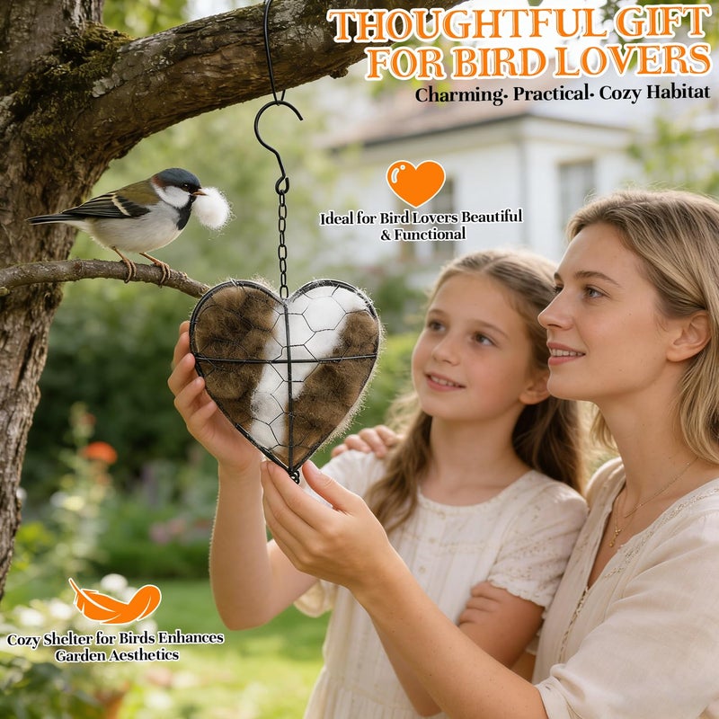 hepanio Handmade Alpaca Fiber Bird Nesting Heart,Refillable Hummingbird Nest Holder,Birds Nests Material Holder,Winter Tree Shelter for Wild Bird,Hummingbird Houses Nest Boxe for Outside Garden Art Birdhouse - Image 4