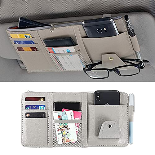KeepCart PU Leather Multi-Function Car Space Sun Visor Organizer Hanging Phone Storage Pouch Holder (Grey) - Image 1