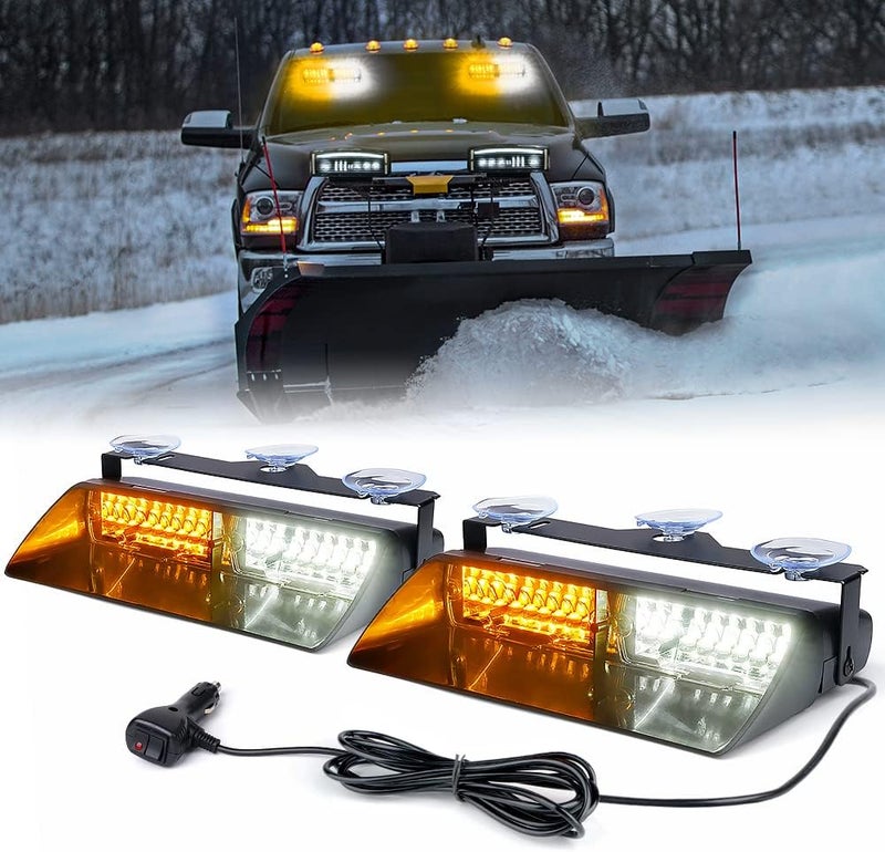 Xprite 2×11 inch High Intensity White Amber 32 LED Emergency Strobe Dash Lights - Image 1