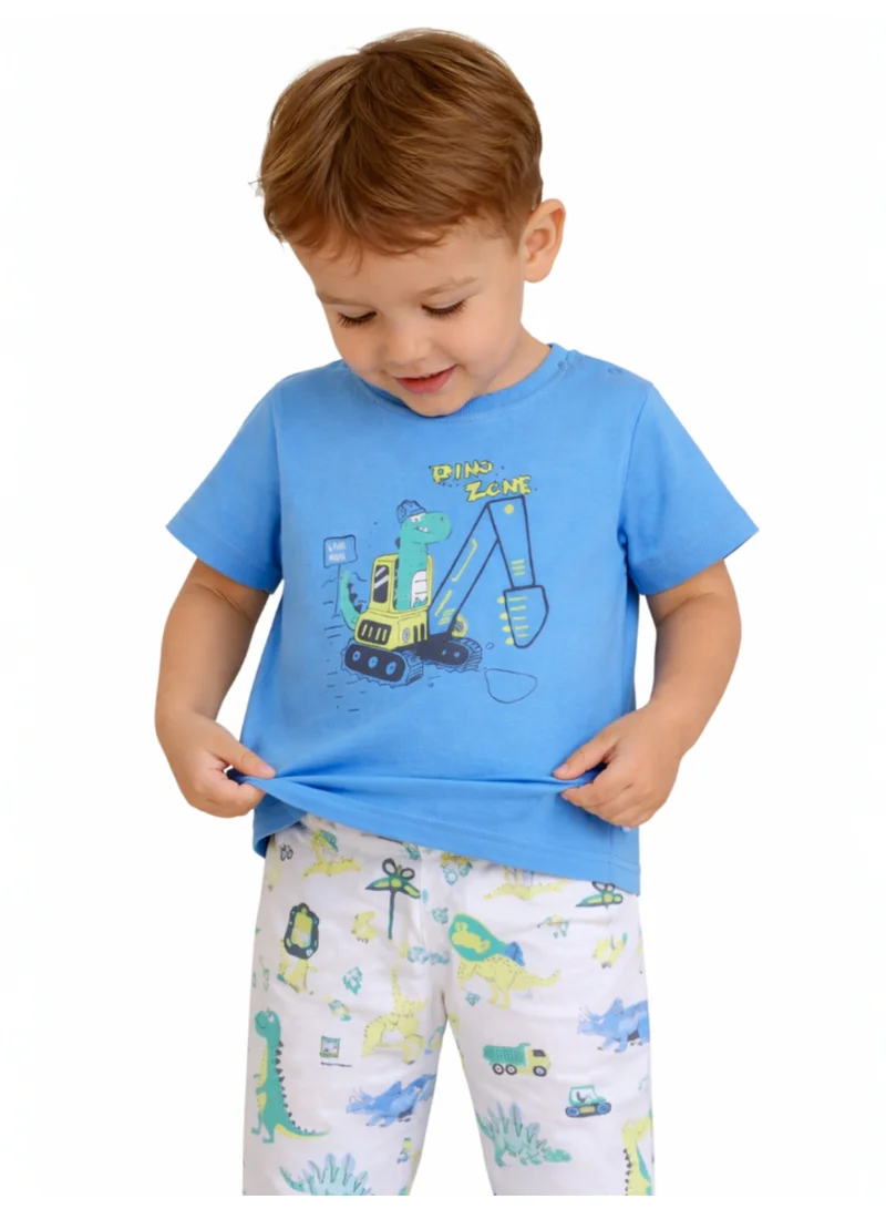 Victor And Jane  Infant Boys Dinosaur Construction Print Cotton Pajama Set – T-Shirt & Pajama Pants Nightwear for Men | Best Price UAE
