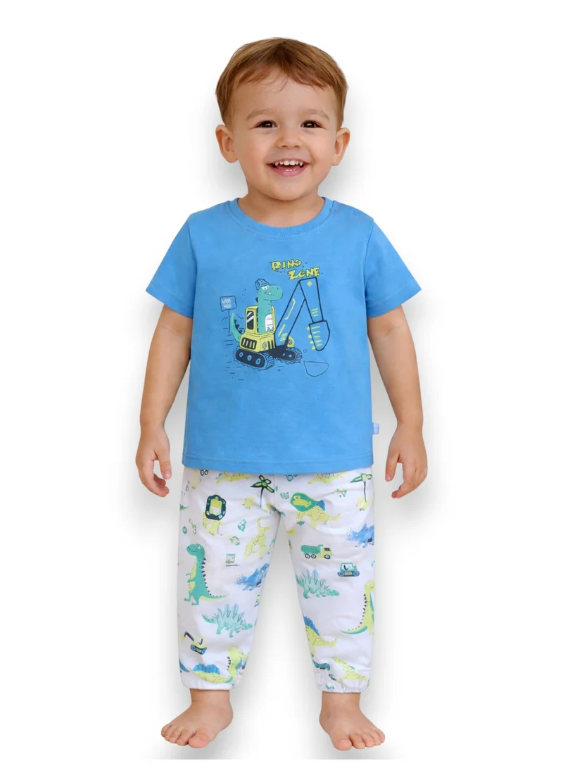 victor and jane Infant Boys Dinosaur Construction Print Cotton Pajama Set – T-Shirt & Pajama Pants Nightwear