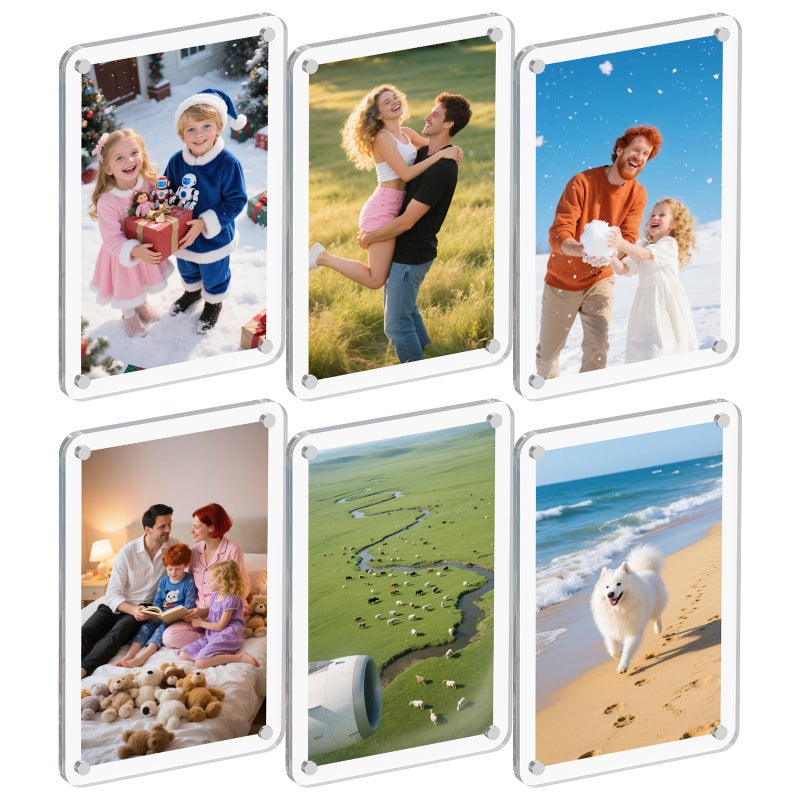 Dooiclear 6 Pack Magnetic Picture Frame for Fridge, 4x6 Inch Photo Frame for Refrigerator, Double Sided Clear Photo Frame, Acrylic Picture Magnet Frame for Home, School, Office - Image 1