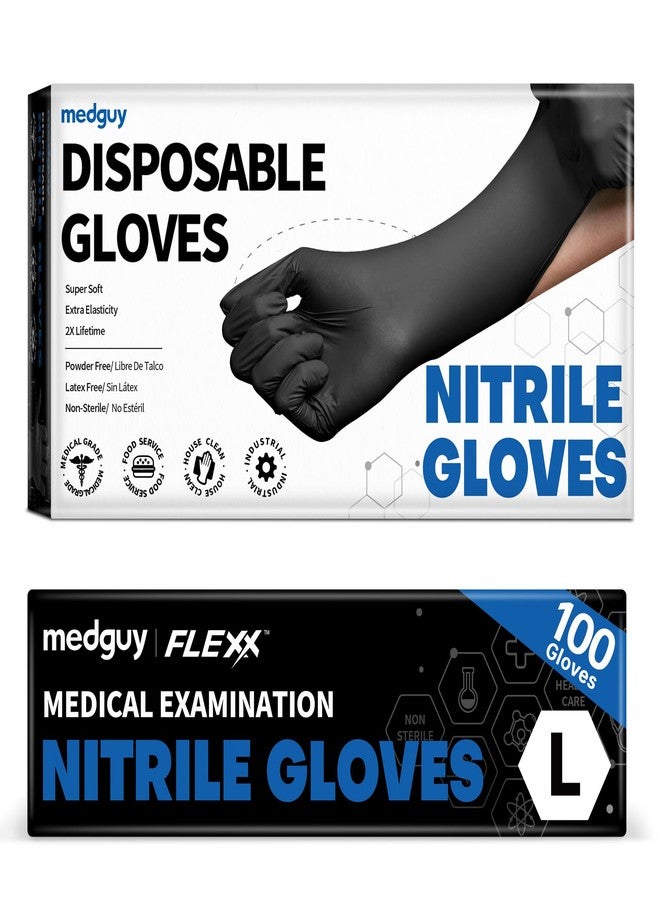 Medguy Medical Nitrile Exam Gloves, 4.2 Mil Black Powder-Free Latex-Free Non-Sterile Food-Grade Disposable Glove, 100 Pcs (Large) - Image 1