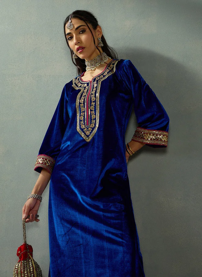 Velvet Kurta for Women with Zardozi Embellishments