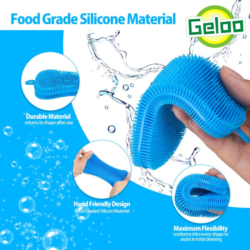 Geloo فرشاة غسل الصحون من سيليكون جيلو، فرشاة تنظيف مزدوجة الجوانب للأطباق، أدوات المطبخ والإكسسوارات (عبوة 3)  - Image 5