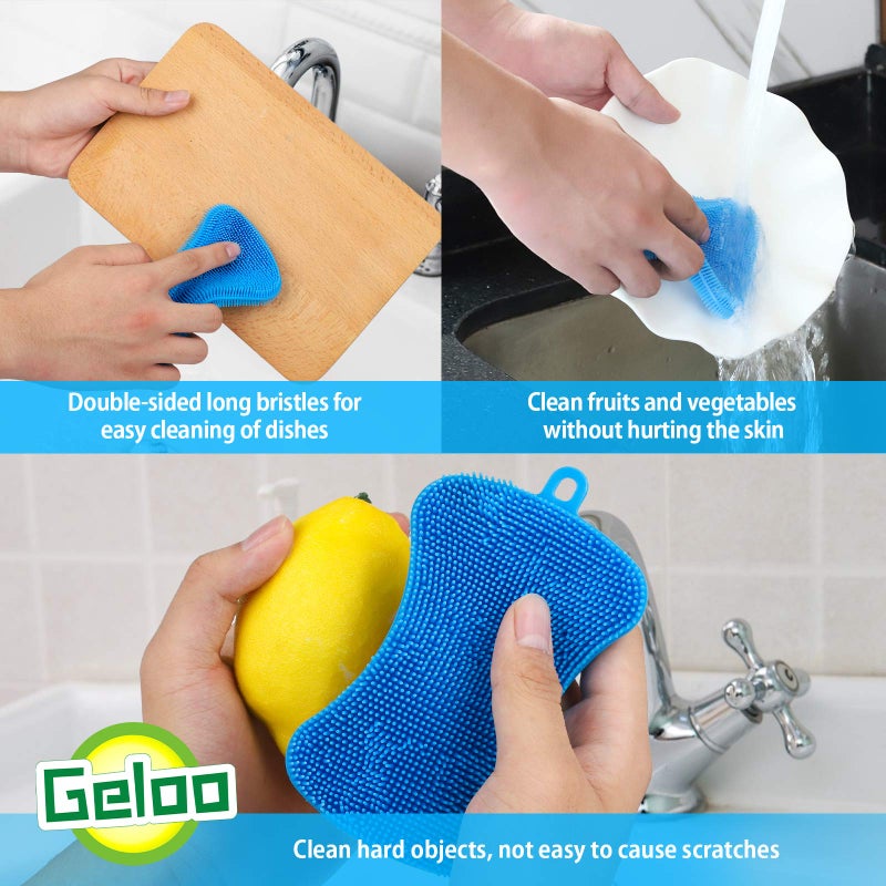 Geloo فرشاة غسل الصحون من سيليكون جيلو، فرشاة تنظيف مزدوجة الجوانب للأطباق، أدوات المطبخ والإكسسوارات (عبوة 3)  - Image 4