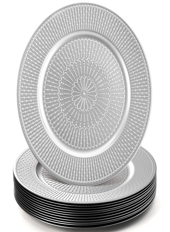 DEAYOU 12 Pack Silver Charger Plate, 13-inch Beaded Chargers for Dinner Plates, Plastic Reusable Round Charger Platters for Wedding, Party, Event, Table Setting, Decoration, Holiday - Image 1