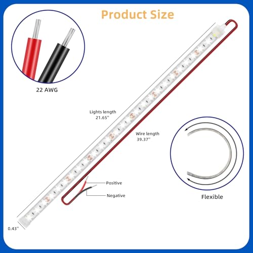 VIDLULTD Boat Marine Submersible Led Strip Lights, 4 Pcs 20 Inches 12V Super Bright Boat Interior Lights, IP68 Waterproof Marine Led Strip Lights Night Fishing Lights for Boats, Kayak (White) - Image 3