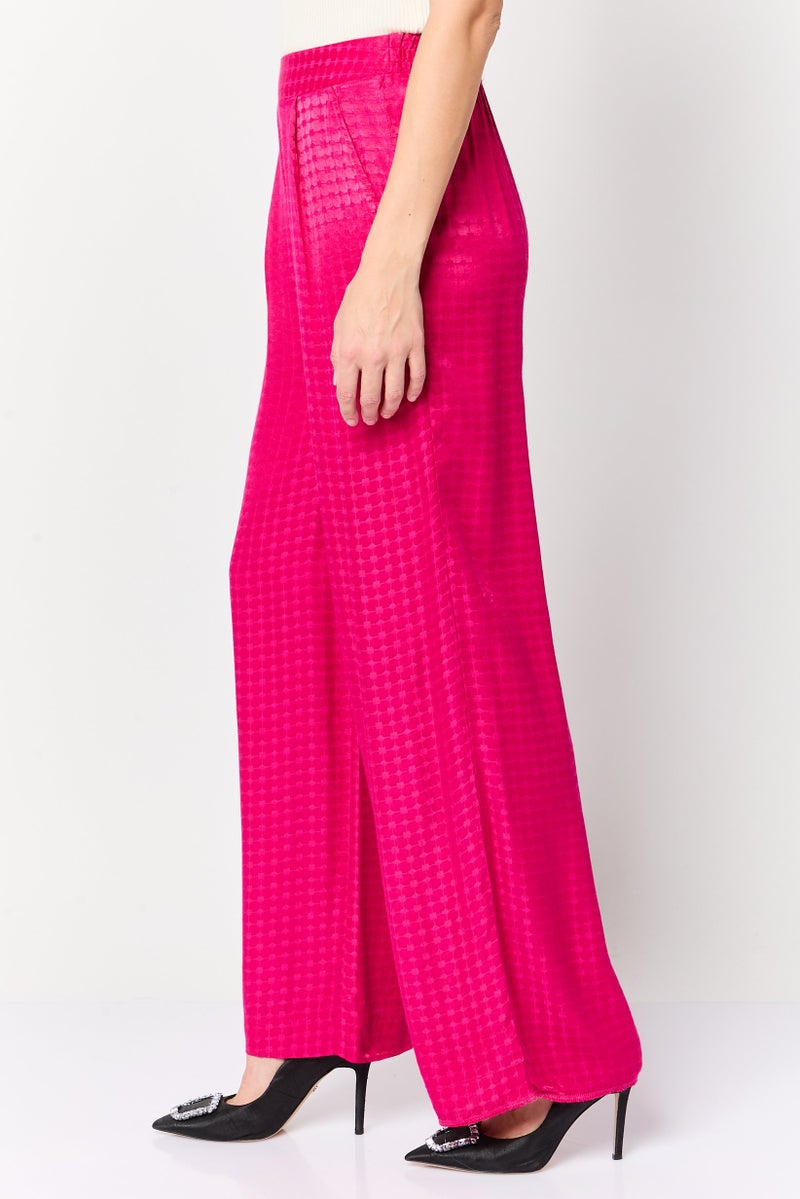promod Women Regular Fit Textured Palazzo Pants, Fuchsia - Image 4