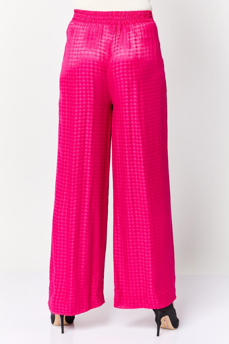 promod Women Regular Fit Textured Palazzo Pants, Fuchsia - Image 2