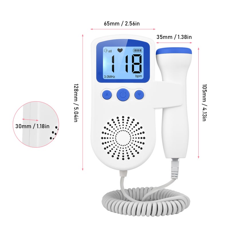 3.0MHz Portable Fetal Doppler for Home Noise Reduction Baby Heart Monitor for Pregnancy Handheld Baby Heartbeat Detector with Headphone Jack - Image 4