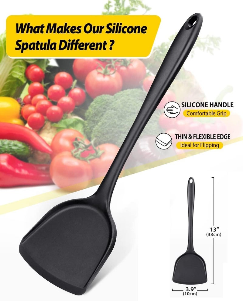 Baskety Silicone Wok Spatula Silicone Spatula Turner Non-Stick Silicone Spatula Flexible Egg Cookie Spatula Heat Resistant Kitchen Utensil for Nonstick Cookware Cooking Black Pack of 1 - Image 2