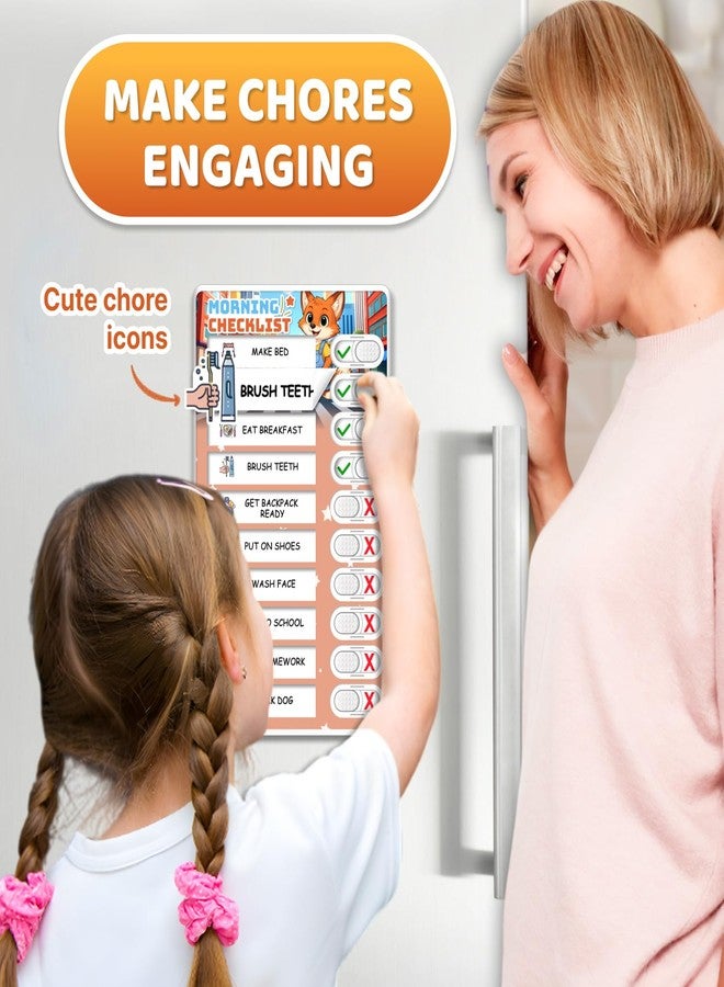 Boxveria 2 in 1 Upgraded Slider Bedtime/Morning Routine Chart for Kids Toddlers, Dry Erase Chore Chart for 2 Kids, Magnetic Visual Schedule for Kid - Image 3