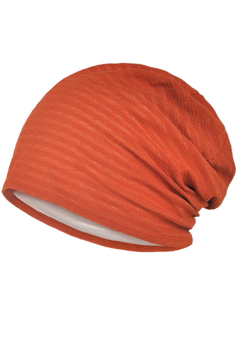 Loquat Infinity Scarf Headwear Cap Solid Color Bilayer Beanie Hat Orange 