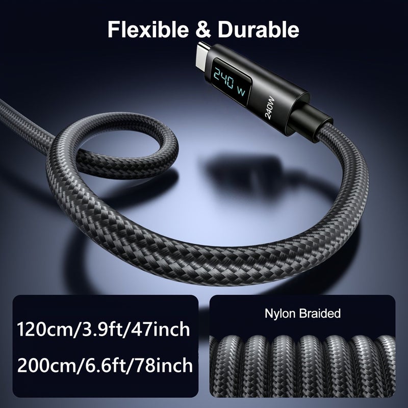 كابل USB-C بقدرة 240 واط مع شاشة LED عرض وطول 6.6 قدم، سلك شحن سريع - Image 4
