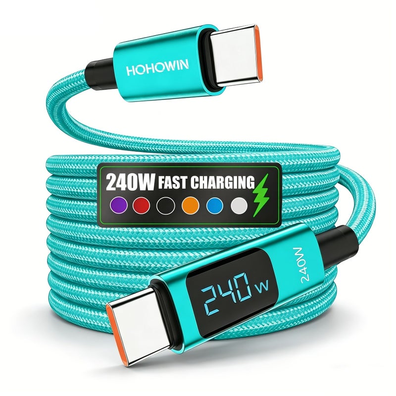 كابل USB-C بقدرة 240 واط مع شاشة LED عرض وطول 6.6 قدم، سلك شحن سريع - Image 1