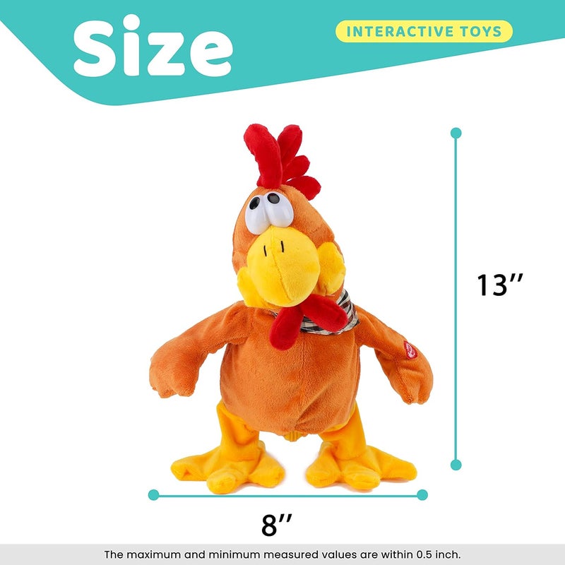 Cuteoy Easter Electric Chick Stuffed Animal Squawking Chicken Musical Walking Singing Waving Rooster Electronic Interactive Plush Toy Gift for Kids Boys Girls Birthday, 13'' (Orange) - Image 2