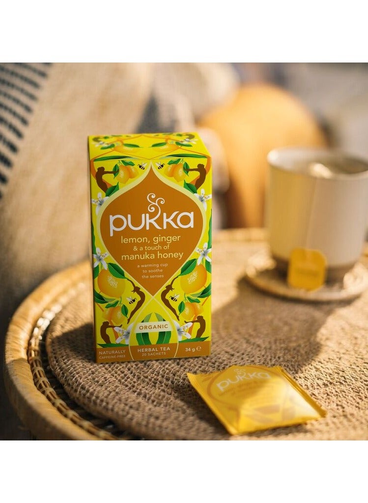 Pukka Organic Lemon Ginger And Manuka Honey Herbal Tea 20 Teabags (34g) - Image 3