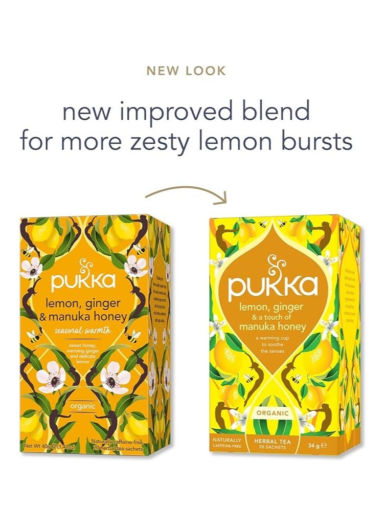 Pukka Organic Lemon Ginger And Manuka Honey Herbal Tea 20 Teabags (34g) - Image 2
