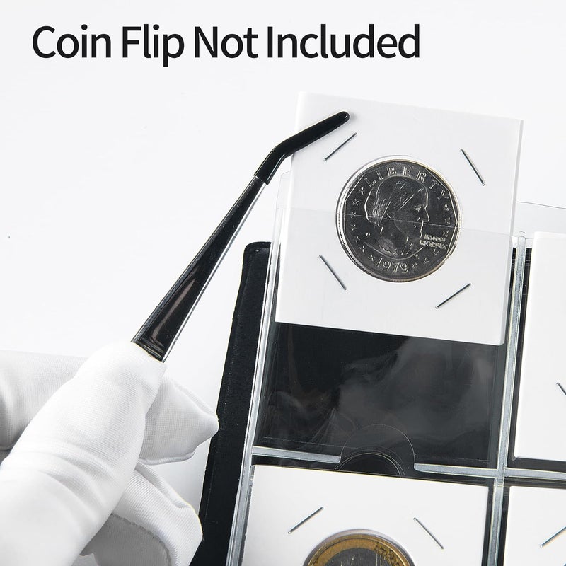 200 Pockets Coin Cardboard Album for 2"x2" Folder(Coin Flips Not Included) | Large Capacity Collecting Holder for Stamps Medals Badges Black CS46BK01 - Image 4