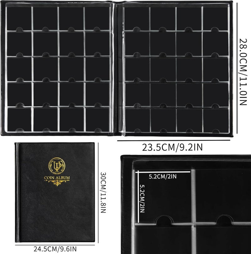 200 Pockets Coin Cardboard Album for 2"x2" Folder(Coin Flips Not Included) | Large Capacity Collecting Holder for Stamps Medals Badges Black CS46BK01 - Image 2