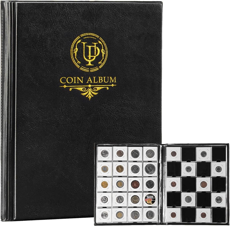 200 Pockets Coin Cardboard Album for 2"x2" Folder(Coin Flips Not Included) | Large Capacity Collecting Holder for Stamps Medals Badges Black CS46BK01 - Image 1
