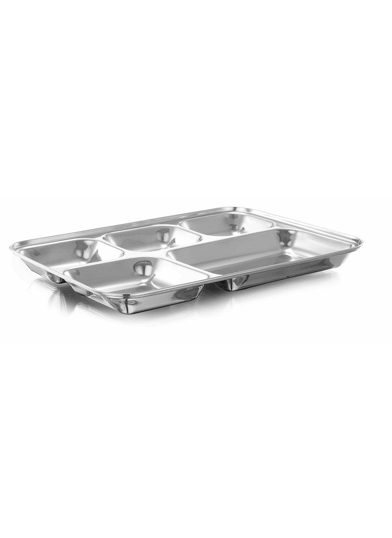 Expresso - Expresso Stainless Steel 5 in1 Square Deep Compartment Divided Plate (Silver) - Set of 3 - Image 1