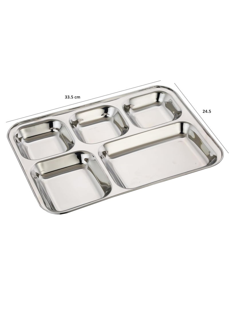 Expresso - Expresso Stainless Steel 5 in1 Square Deep Compartment Divided Plate (Silver) - Set of 3 - Image 1
