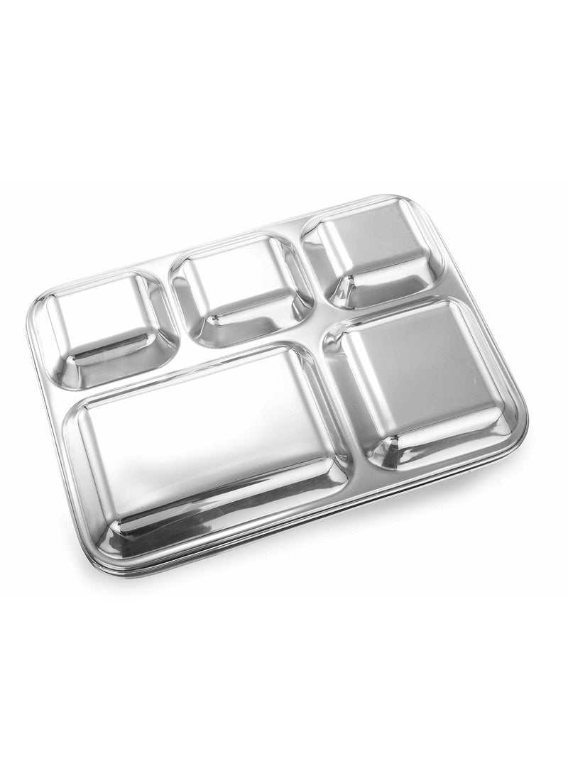 Expresso - Expresso Stainless Steel 5 in1 Square Deep Compartment Divided Plate (Silver) - Set of 3 - Image 1