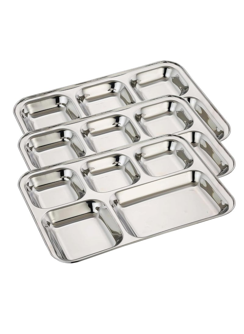 Expresso - Expresso Stainless Steel 5 in1 Square Deep Compartment Divided Plate (Silver) - Set of 3 - Image 1