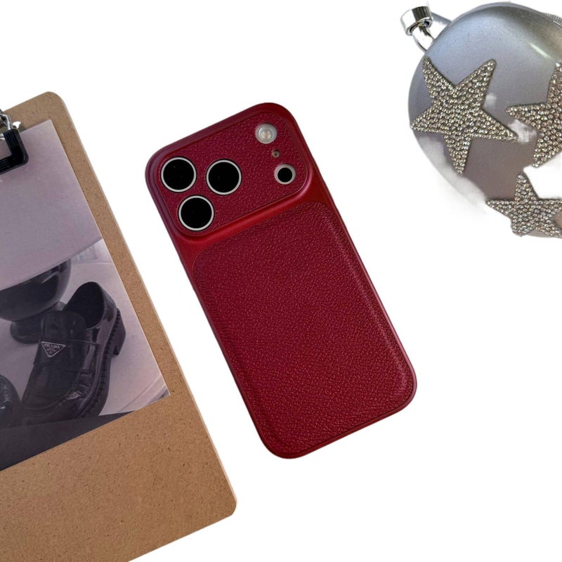 LS Acrylic Protective Case for iPhone 17 / 17 Air / 17 Pro / 17 Pro Max with Drop Protection and Leather Texture plus Shockproof plus Large Window in Red - Image 1