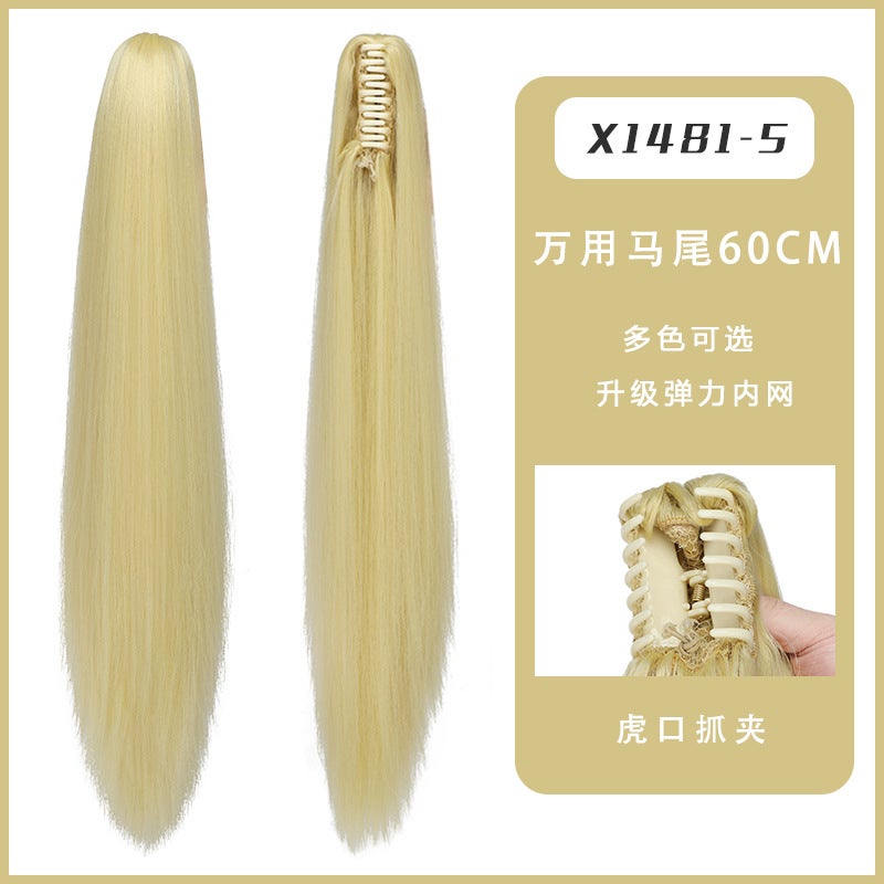 Generic ponytail wig womens universal styling antique multi-use color grip ponytail long hair simulation hair factory in stock wholesale Golden yellow