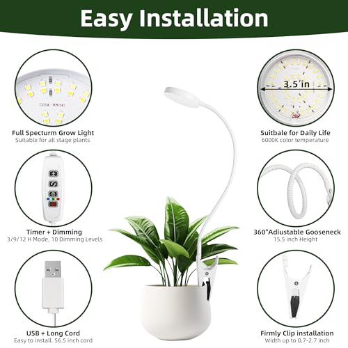 EWPJDK Grow Light for Indoor Plants Full Spectrum Plant Grow Lights 72 LED Plant Light Grow Lamp for Indoor Growing Pot Clip LED Plant Lamp (White, 1) - Image 5