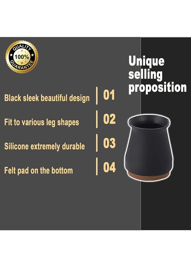 Silicone Chair Legs Floor Protectors Cover, Furniture Silicon Protection Cover with Felt Pad FIT 0.7 inch to 1.1 inch - Image 3