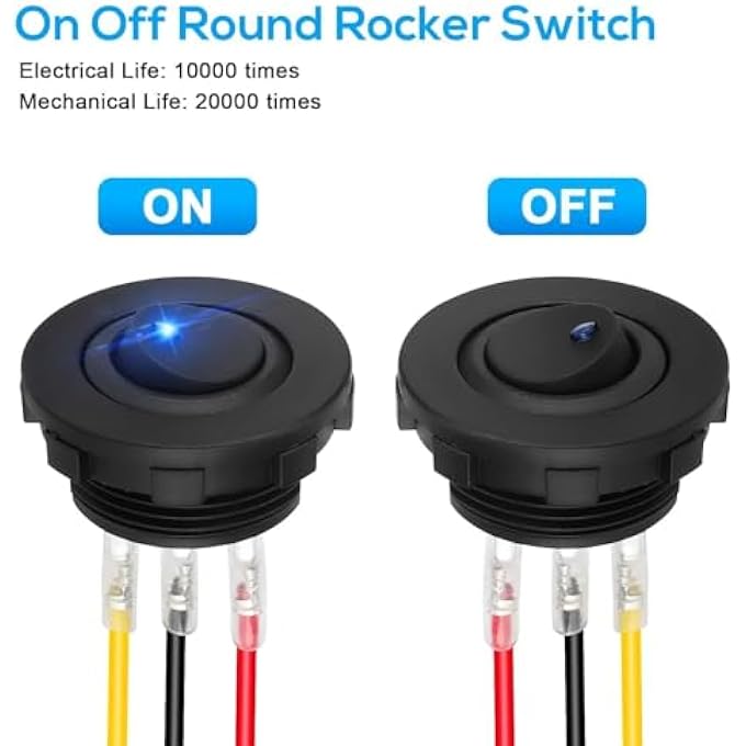 Linkstyle 5 Pack Upgraded Round Rocker Toggle Switch 12V 3 Pin Spst Prewired On Off Rocker Toggle Switch With Shell And Blue Led Light For Car Truck Boat Marine OffRoad Vehicle - Image 4