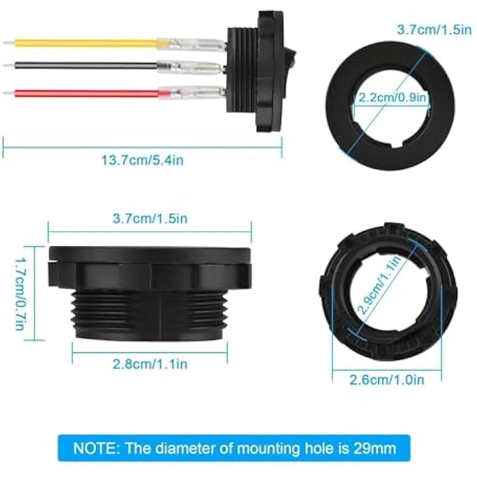 Linkstyle 5 Pack Upgraded Round Rocker Toggle Switch 12V 3 Pin Spst Prewired On Off Rocker Toggle Switch With Shell And Blue Led Light For Car Truck Boat Marine OffRoad Vehicle - Image 3