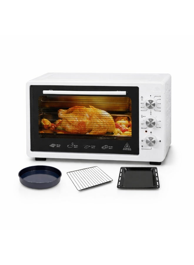 Tradeo 36L Electric Oven 1300W with Rotisserie, Timer & Thermostat, Baking Tray & Grill Rack White - Image 1