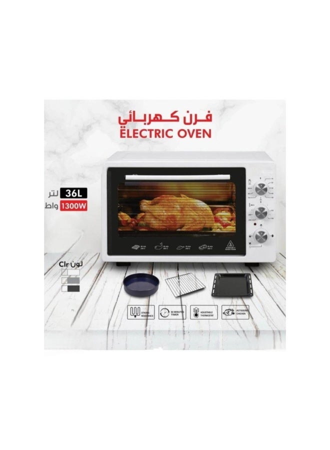 Tradeo 36L Electric Oven 1300W with Rotisserie, Timer & Thermostat, Baking Tray & Grill Rack White - Image 2