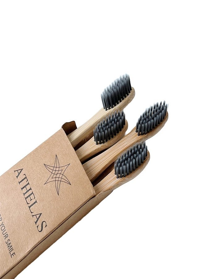 Athelas Premium Set of 4 Charcoal Activated Bamboo Toothbrushes | Eco Friendly 100% Natural Toothbrush with Soft Bristles Manual Toothbrush Bamboo (Charco) - Image 2